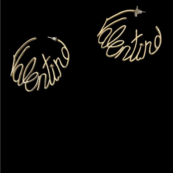 Elegant Gold Tone Script Earrings - Picture 2 of 2